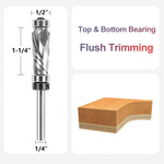 1/4 Inch Shank Carbide Compression Flush Trim Router Bit with Top Bottom Bearing 1/2 Inch Cutting Dia Tungsten Carbide Cutter for Woodworking Trimming Slotting