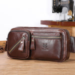 LinkMejor Men's Genuine Leather Waist Bag Large Capacity Chest Bag Outdoor Sports Zipper Fanny Packs