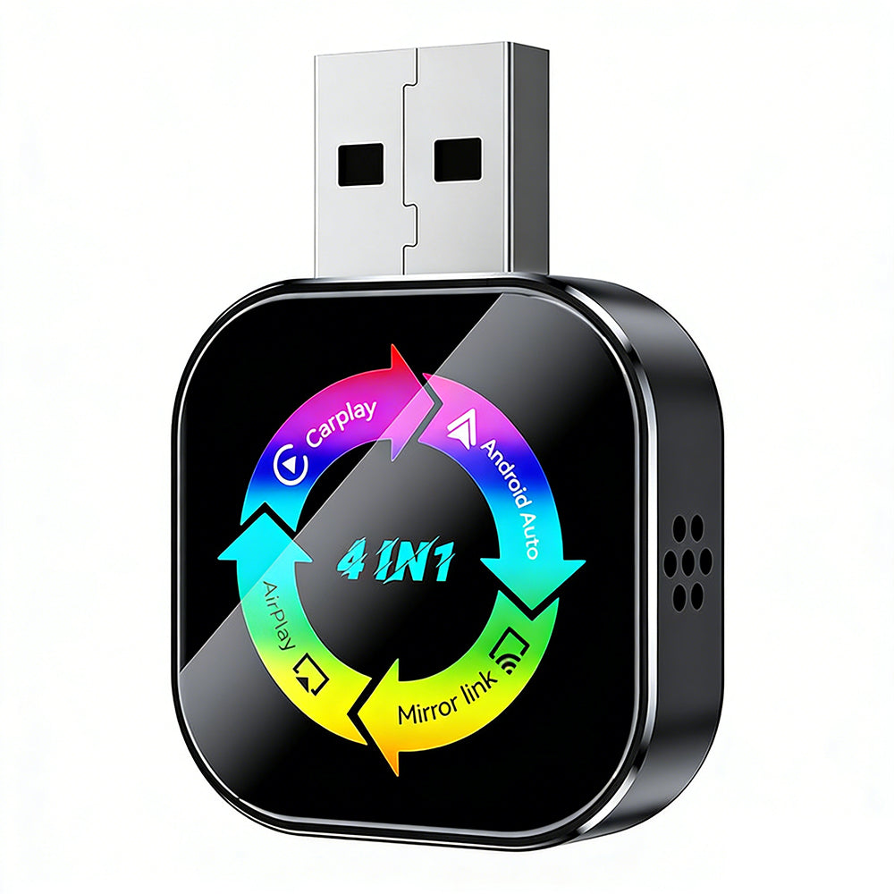 LinkMejor Q1AS 4-in-1 Wireless CarPlay/Android Auto/Mirror Link/AirPIay Adapter USB Plug and Play Screen Mirroring Smart Box
