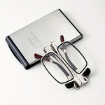 2 in 1 Portable Folding Reading Glasses with Metal Glasses Case Mobile Phone Holder HD Anti-Fatigue Anti-blue Light Presbyopic Glasses