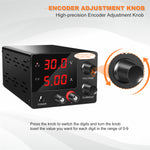 LinkMejor SPS-E305 Mini Power Supply 0-30V 0-5A High-Precision Encoder Adjustment Sleek Black Design Stable DC Output