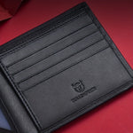 LinkMejor Men's Genuine Leather Wallet Black Cowhide Large Capacity Multi-card Folding Purse Credit Card Holder with Gift Box