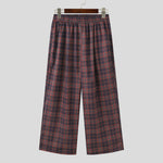 INCERUN Men Plaid Pants Comfortable Elastic Waist Pockets Trousers Casial Loose Fit Wide Leg Home Pant for Big Men Daily Large Size S-5XL