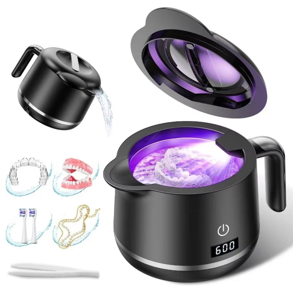 Tevorex Dental Ultrasonic Retainer Cleaner 42kHz Retainer Cleaner with 200ML Stainless Steel Tank 5 Cleaning Modes for Denture Mouth Guard Braces Jewelry