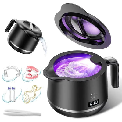Tevorex Dental Ultrasonic Retainer Cleaner 42kHz Retainer Cleaner with 200ML Stainless Steel Tank 5 Cleaning Modes for Denture Mouth Guard Braces Jewelry