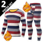 LinkMejor 2 Pcs Men's Striped Thermal Underwear, Compression Thermal Base Layer Set, Comfy Moisture Wicking & Breathable Basic Long Sleeve & Leggings Casual Men Warm Underwear Set, Long Johns Set, Men's Thermal Clothing