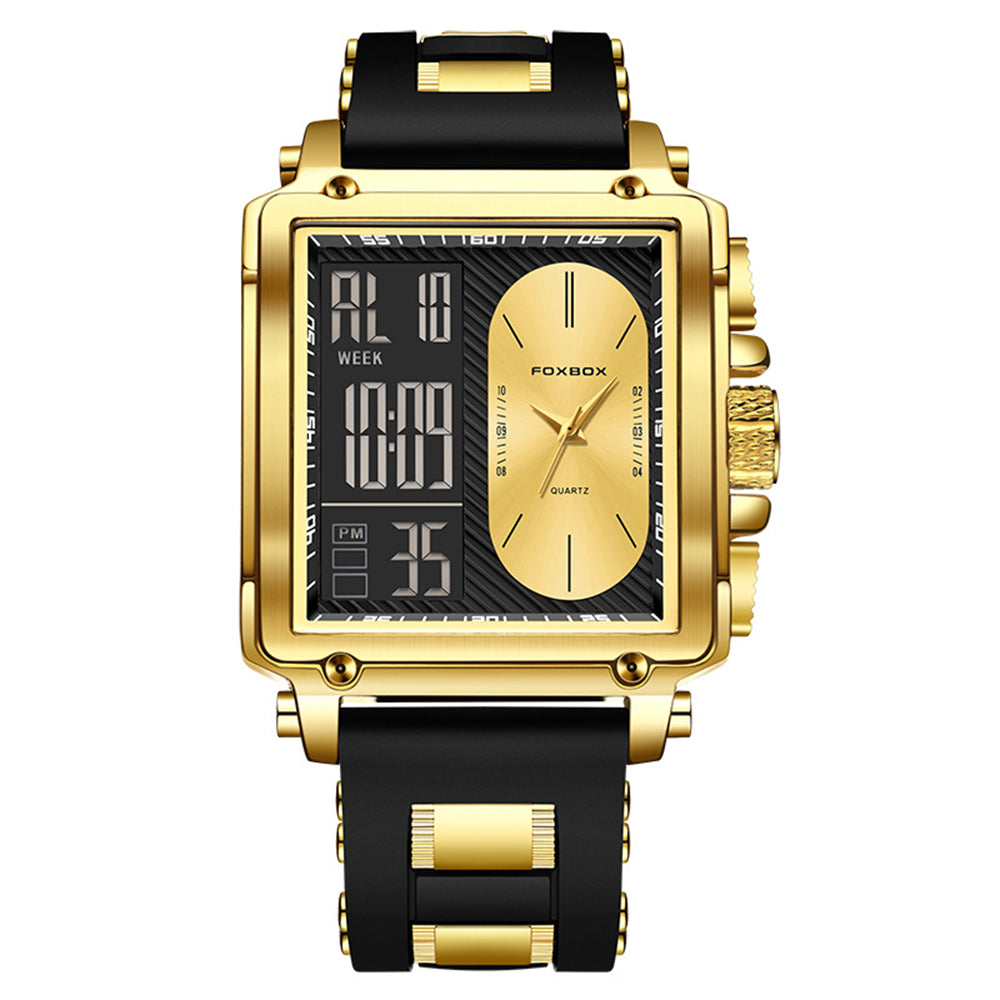 LinkMejor Fashion Men's Square Dual Display Watch Business Casual Sports Wristwatch Luminous Waterproof Date Week Male Watch