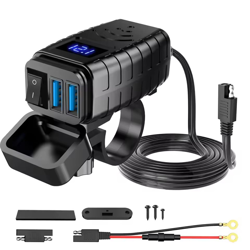 48W Motorcycle USB Charger QC3.0 & PD Fast Charge 3.0 Motorcycle USB USB Type C Phone Charger with Voltmeter and On/Off Switch
