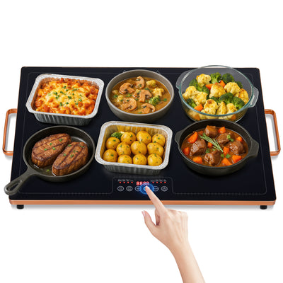 LinkMejor Electric Warming Tray 24×16 Inch Temperature Control Food Warmers for Buffets Party With Touch-Sensitive Buttons and Timer Full Surface Tempered Glass Top Heating Food Warming Tray