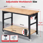 LinkMejor Adjustable Height Workbench 60 Inch 2000 Lbs Capacity Rubberwood Top Storage Shelf Dual Pegboards Built-In Power Strip H-Frame Garage Work Table