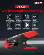 LinkMejor UT320i Wireless Temperature Clamp -50°C to 150°C Temperature Range APP LCD Screen 10,000 records Data Storage High Precision ±05°C Waterproof IP65 Rechargeable Battery HVAC Tools