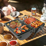 Xmund Six-Piece Barbecue Grill for Home Use, Suitable for Both Grilling And Frying, Portable Small Double-Sided Charcoal Barbecue for Outdoor Camping, Stainless Steel Barbecue Rack for Roasting Meat.