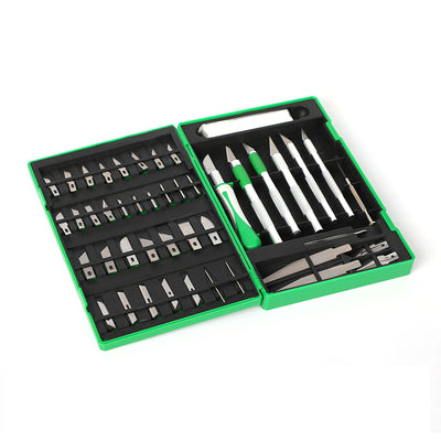 50 Pcs Aluminum Non Slip Handle Craft Knife Set SK2 Carbon Steel Versatile Precision Cutting Tools Engraving Art Supplies Compact Storage Case Crafting Tool Set
