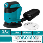 DBO180Z Random Orbit Sander 18V Rechargeable Lithium-Ion Battery 11,000 OPM Variable Speed Control 123mm Pad Ergonomic Design Hook and Loop System