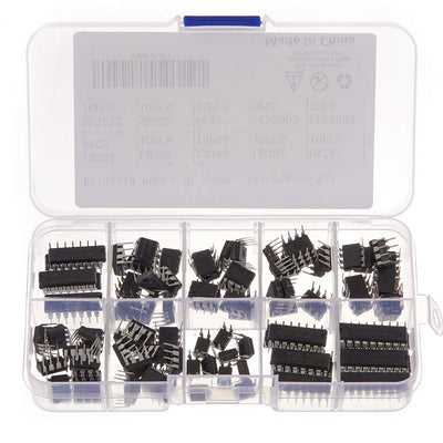 85pcs 10 Types Integrated Circuit Chip IC Chips Assortment Kit OPAMP Single Precision Timer PWM Including LM324 LM358 LM386 LM393 UA741 NE5532 NE555 PC817 ULN2003 ULN2803