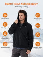 Auxo 4-Zone Men Heated Hoodie with 20000mAh DC & USB Power Bank, YKK Zip Up Fleece, Premium Carbon Hooded Sweatshirt Up to 20 Hours Warmth