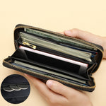 Ekphero Genuine Leather Crocodile Texture Wallet Unisex Long Business Handheld Bag Zipper Card Holder Fashion Cowhide Money Clip Purse