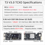 LinkMejor T3 V3.0 TCXO LoRa SX1276 ESP32 WiFi Bluetooth Module 0.96 Inch OLED Display 4MB Flash Low Power Frequency Bands IoT Development Board