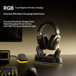 LinkMejor V9 Turbo+ Tri-mode Gaming Headset bluetooth Headphone with RGB Magnetic Wireless Charger 60mm Powerful Dynamic Driver 7.1 Panoramic Surround Sound 2000mAh Battery Low Delay Gamer Headphones with AI Pickup Noise Cancelling Mic