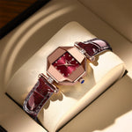 LinkMejor Women Watches Fashion Luxury Rhinestones Quartz Watch Polygon Pointer Waterproof Ladies Leather Wristwatch