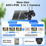 9MP Solar Security Camera Outdoor Wireless Triple Lens AOV PIR PTZ 4G LTE Color Night Vision Two Way Audio IP66 Waterproof Dual Solar Panel Smart Home CCTV Camera