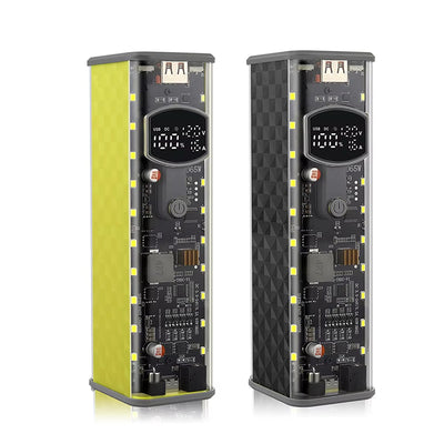 PD 65W Super Fast Charging Transparent Power Bank Case Weldless 8-Cell 18650 Battery Box DC Voltage Adjustable USB Type C Output