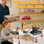 LinkMejor 1061 RTR 1/20 2.4G 11CH RC Car Excavator Alloy Bucket Simulated LED Light Sound 360° Infinitely Rotation Remote Controlled Engineering Vehicle Desktop Toys Model Collection Gift For Boys