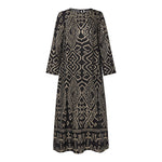 LinkMejor Womens Ethnic Long Dress Vintage Floral Casual Holiday Long Sleeve O-Neck Maxi Dress