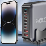 [GaN Tech] Bakeey 320W 8-Port USB PD Charger 2USB-A+6USB-C PD2.0 QC SCP FCR AFC Apple2.4 Fast Charging Desktop Charging Station for iPhone 16 16 Pro 15 14 13 Pro Max for HUAWEI for SAMSUNG for OPPO
