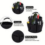 600D Oxford Cloth Tool Organizer Bag 17L Foldable Storage Basket with 6 Compartments Zipper Drawstring Carry Handle for Gardening and Travel