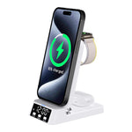 4-in-1 Foldable Alarm Clock 15W Wireless Charger Phone Bracket Fast Wireless Charging Stand for iPhone 17 17 Pro 16 Pro Max 15 14 13 for Huawei Mate XTs for Xiaomi 17pro for Samsung Galaxy S25 Ultra Apple Watch for Airpods