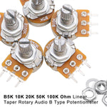 60PCS WH148 Potentiometer Switch Kit B5K/10K/20K/50K/100K Ohm 15mm Shaft with Black/Silver/Golden Knobs for Audio Control Electronic Projects