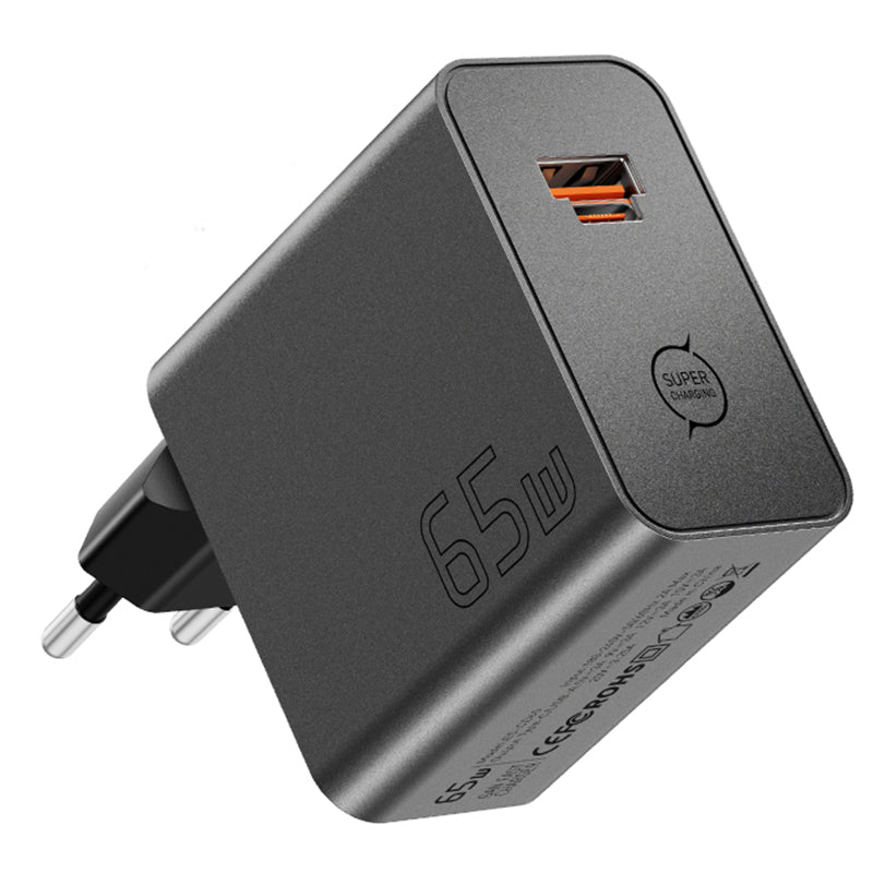 [GaN Tech] ESSAGER ES-CD65 65W 2-Port USB PD Charger USB-A+USB-C PD3.0 QC2.0/3.0/4.0 AFC PPS SCP FCP Fast Charging Wall Charger Adapter EU Plug for iPhone 17 17Pro 16 Pro Max 15 14 for Xiaomi 17pro for HUAWEI for OPPO