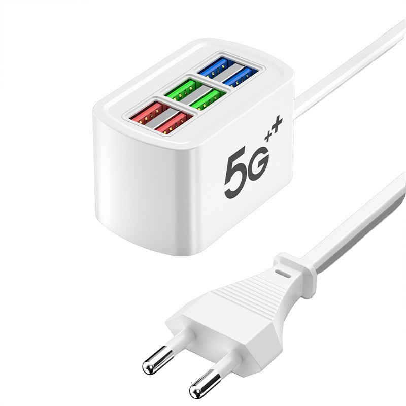 10A 220V 6-Port USB PD Charger Power Strip Fast Charging Desktop Charging Station EU Plug US Plug with 1M Long Cord USB HUB Adapter Socket for iPhone 16 16 Pro 15 14 13 Pro Max for Huawei Mate XT for Xiaomi 15pro
