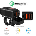 Motorcycle Charger SAE to USB Adapter Dual USB Fast Charger 12V Voltmeter with On/Off Power Switch for Phone GPS Tablet