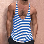 LinkMejor Mens Striped U-Neck Sleeveless Casual Vest Simple Gym Sports Tank Top