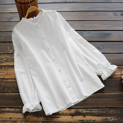 LinkMejor Women Long Sleeve Blouse Casual Solid Button Down Shirts Female Cotton Tops Chemise S-5XL, Spring Fall for Women Tops