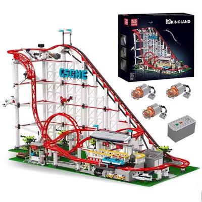 LinkMejor KING 11014 3662+PCS / 11031 3118+PCS Motorized Rolle Loop Coaster Space Elevator Creative Building Block Brick Assembly Kit Compatible With 10303 Set Kids Toys Christmas Gift