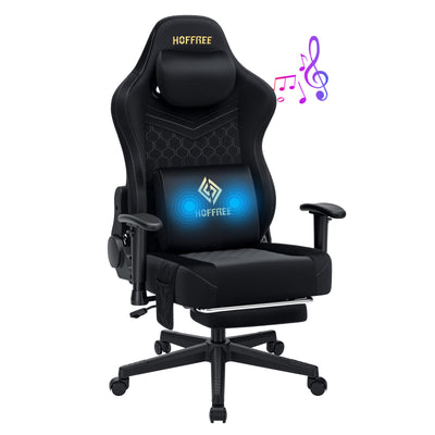 LinkMejor Suede Fabric Gaming Chair with Speakers Massage Gaming Chairs with Pocket Spring Cushion 165° Reclining Computer Office Chair for Adults Ergonomic Computer Chair with Footrest