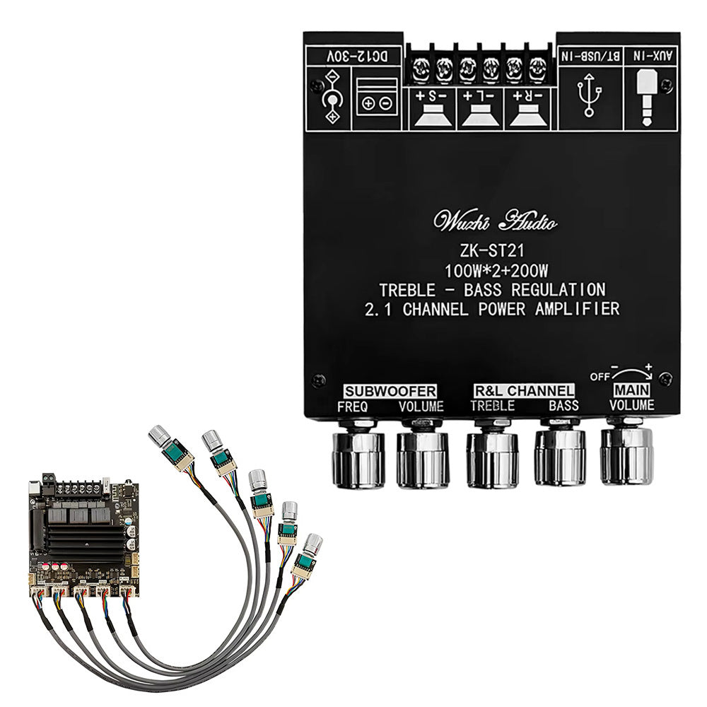 ZK-ST21 bluetooth Digital Amplifier Board 2.1 Channel 100W+100W+200W Subwoofer Chip TPA3221 DC12-30V 10A