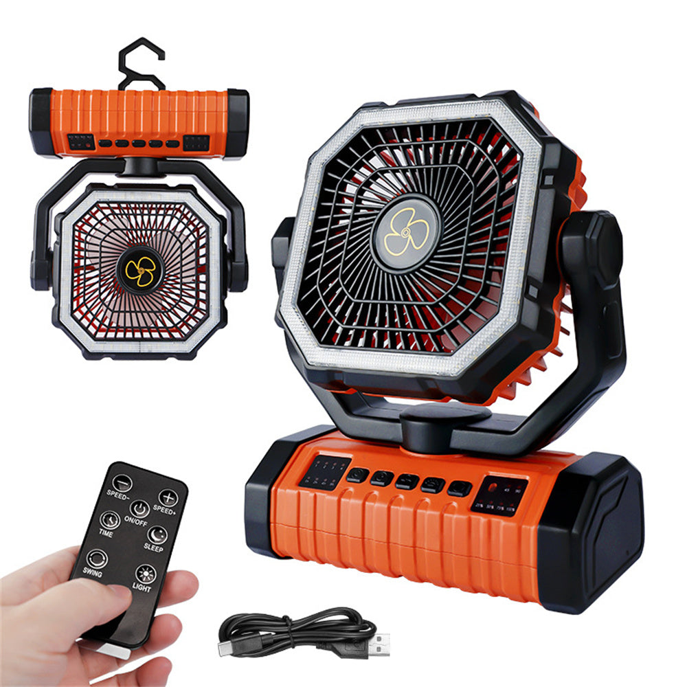 IPRee Camping Portable Desk Fan with LED Light, 20000mAh Battery Rechargeable Quiet Camping Fan, Battery Operated with Hanging Hook for Home Bedroom