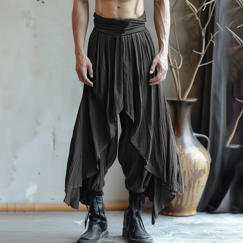 LinkMejor Mens Deconstructed Solid Color Layered Pant Fashion Comfortable Elastic Waist Trousers for Men