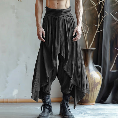 LinkMejor Mens Deconstructed Solid Color Layered Pant Fashion Comfortable Elastic Waist Trousers for Men
