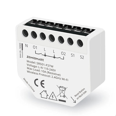 Zemismart SRS01-P2TW Tuya WiFi Relay Switch 2 Gang 10A per Channel Energy Monitoring Works with Alexa Smart Life App Remote Control Timer Requires Neutral Wire