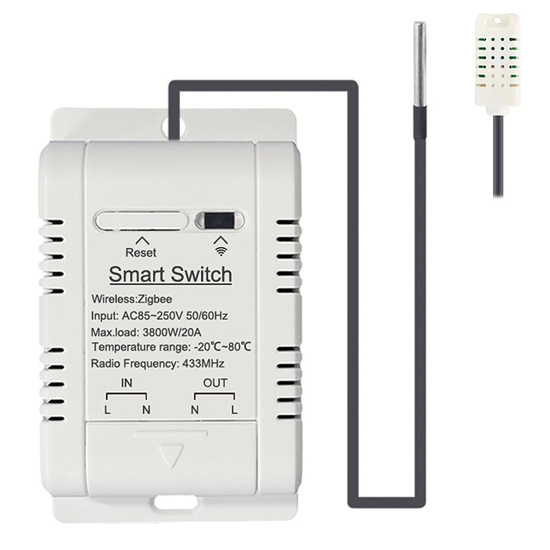 Tuya Zigbe Smart Temperature Humidity Switch Controller 20A 3800W with Waterproof Sensor Automation Timer APP Remote Voice Control with Alexa Google Home
