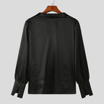 INCERUN Mens Shirts Solid Color Long Sleeve Top Shirts Summer Fashion  Stacked Neck Top Shirts Party Male Clothing