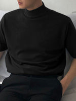 LinkMejor Mens Casual Stand Collar Top Solid Color Short Sleeve T-Shirt