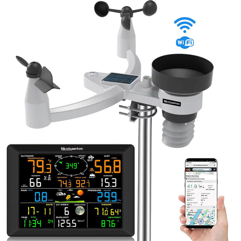 NicetyMeter 7-in-1 Weather Station Indoor Outdoor Temperature Humidity Wind Speed Direction Rain UV Wireless Color Console Forecast Data