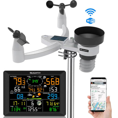 NicetyMeter 7-in-1 Weather Station Indoor Outdoor Temperature Humidity Wind Speed Direction Rain UV Wireless Color Console Forecast Data