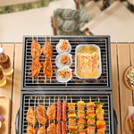 Xmund Six-Piece Barbecue Grill for Home Use, Suitable for Both Grilling And Frying, Portable Small Double-Sided Charcoal Barbecue for Outdoor Camping, Stainless Steel Barbecue Rack for Roasting Meat.